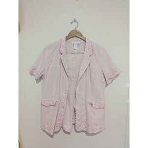 Susan Graver Pink White Seersucker Button Up Jacket Shorts Set 2 Pcs Womens XL